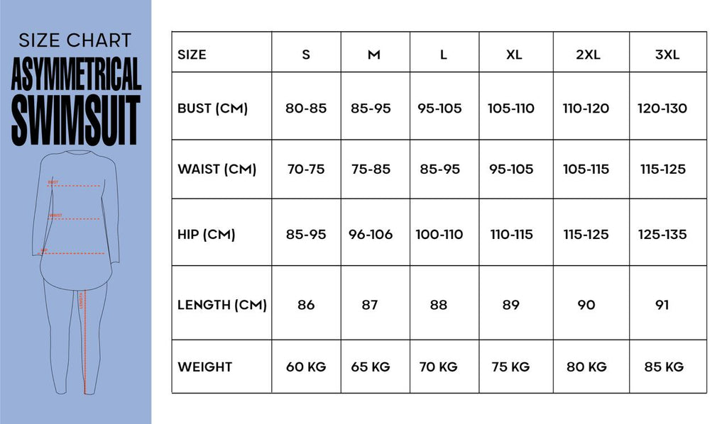 Asymmetrical Swimsuit size chart