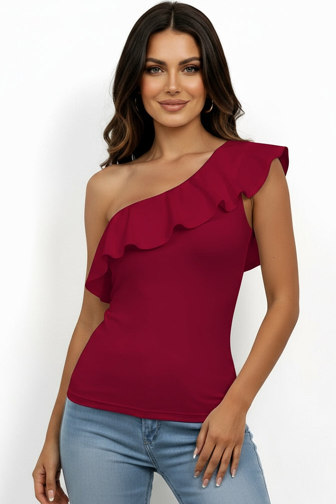 Ivory : Asymmetrical Ruffle Top