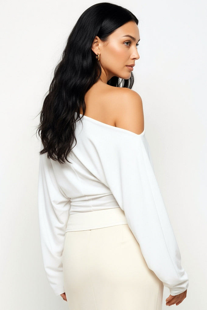 Ivory : Asymmetrical Long Sleeve Top