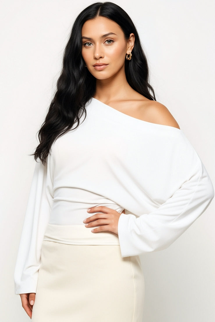 Ivory : Asymmetrical Long Sleeve Top