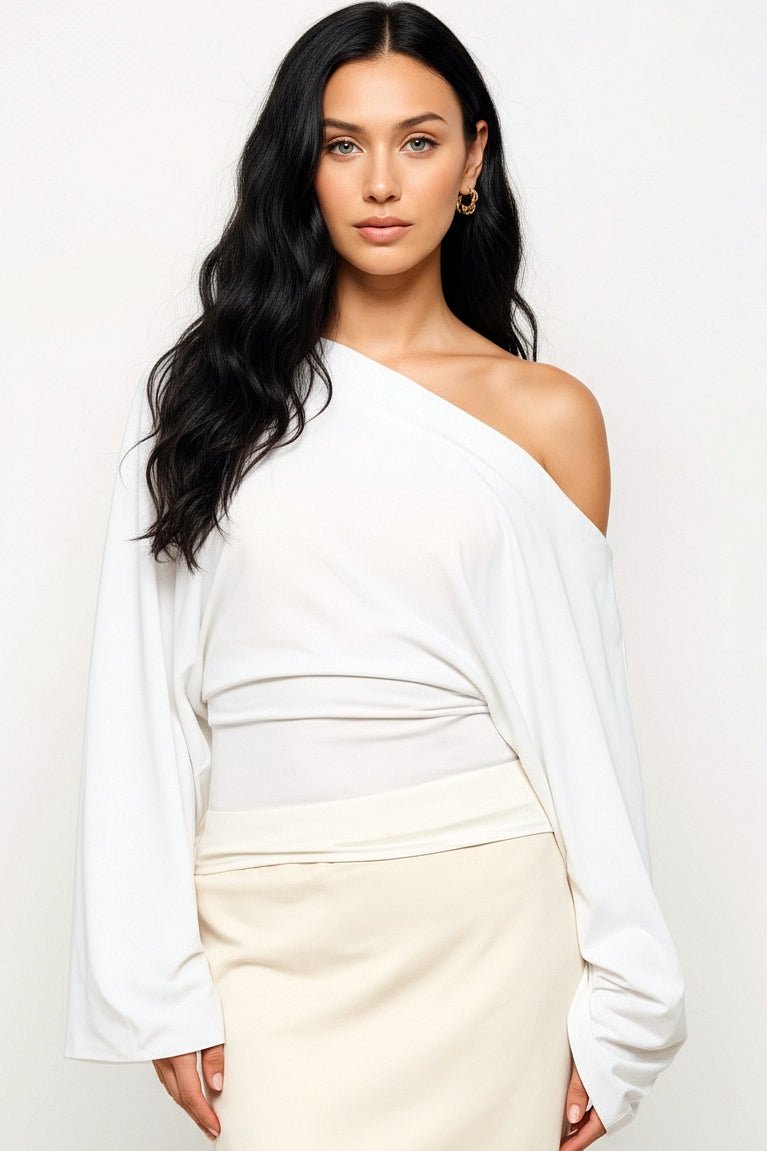 Ivory : Asymmetrical Long Sleeve Top