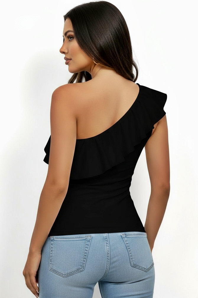 Ivory : Asymmetrical Ruffle Top