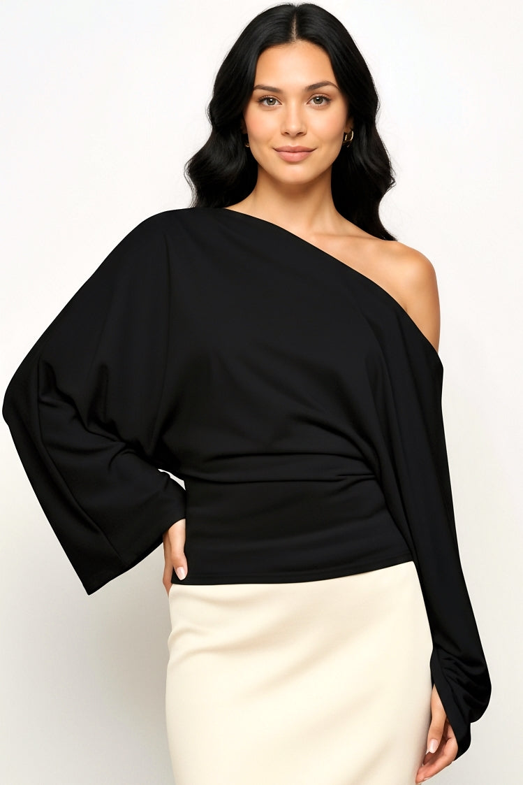 Ivory : Asymmetrical Long Sleeve Top