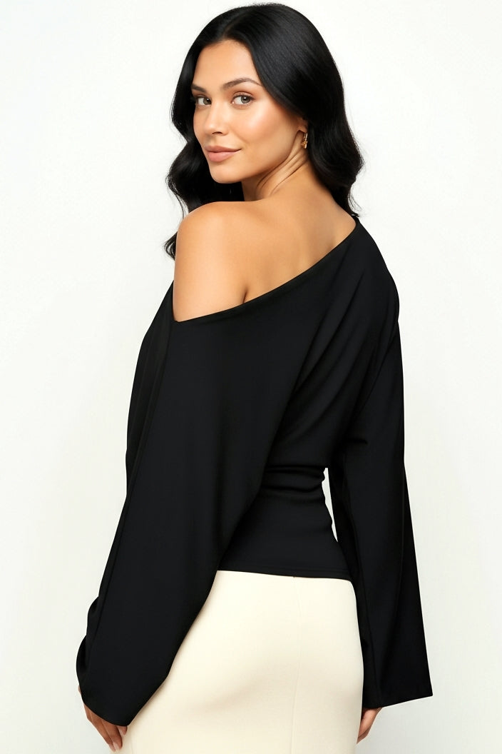 Ivory : Asymmetrical Long Sleeve Top