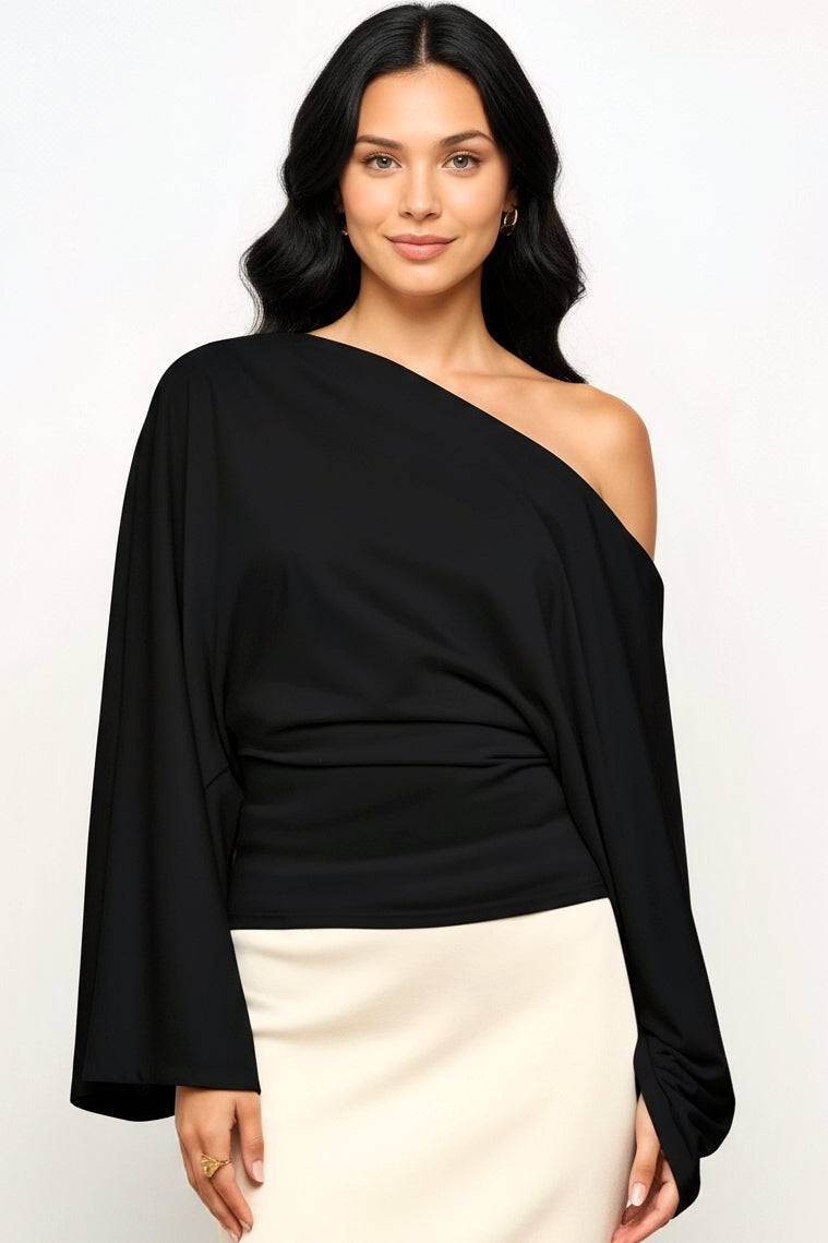 Ivory : Asymmetrical Long Sleeve Top