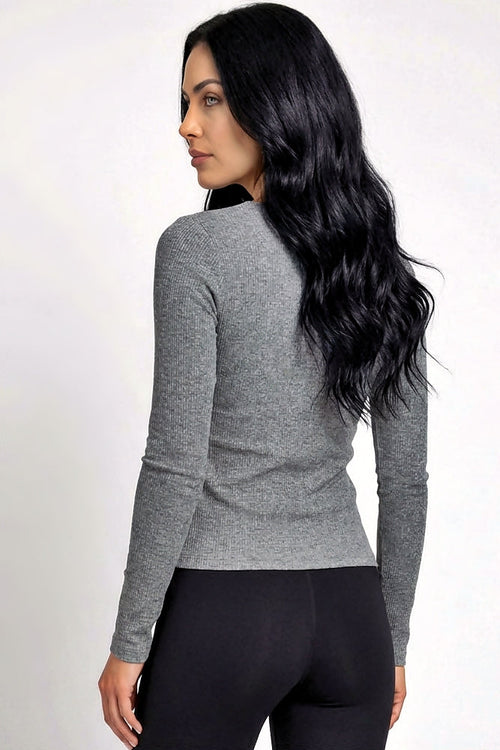 Bronze : Long Sleeve Ribbed Top