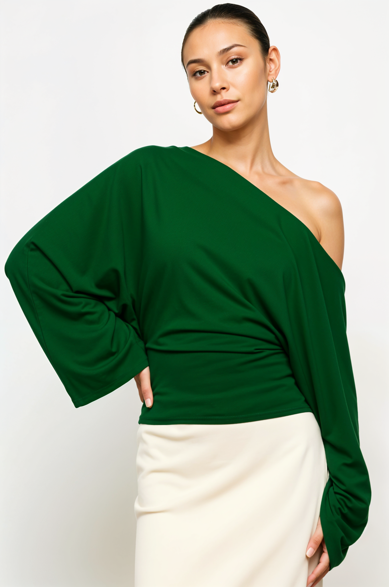 Ivory : Asymmetrical Long Sleeve Top