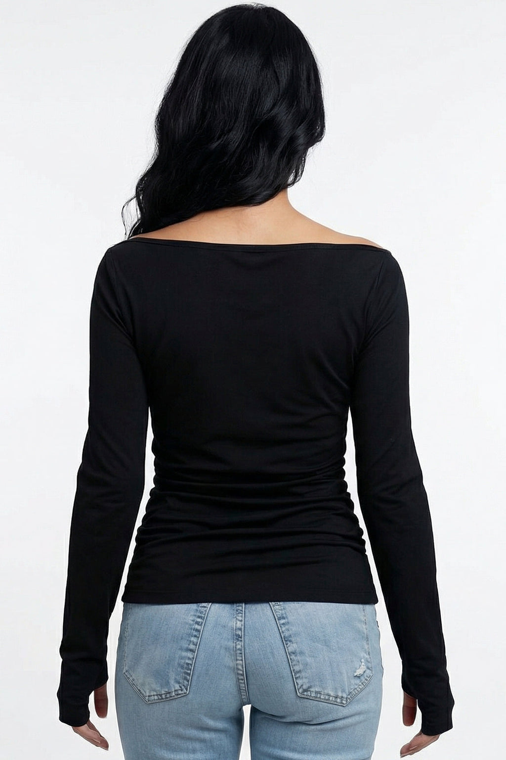 Bronze : Black Off-Shoulder Ruched Top