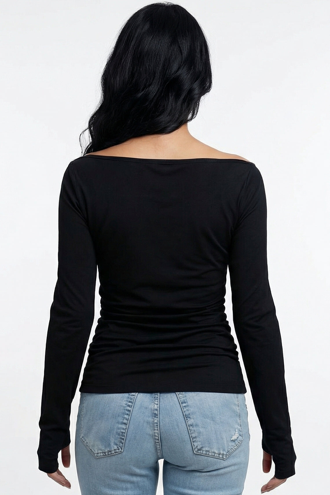 Bronze : Black Off-Shoulder Ruched Top
