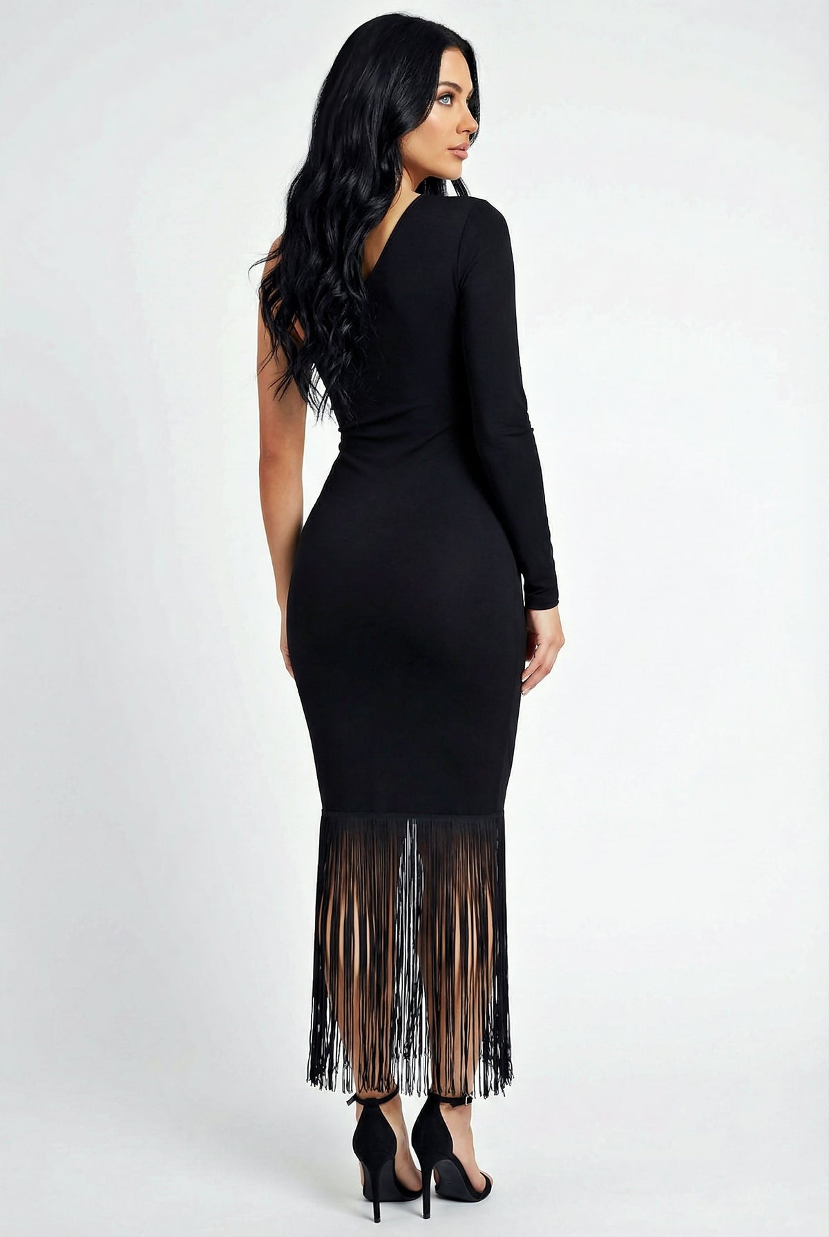 Noir Elegance Fringe Dress