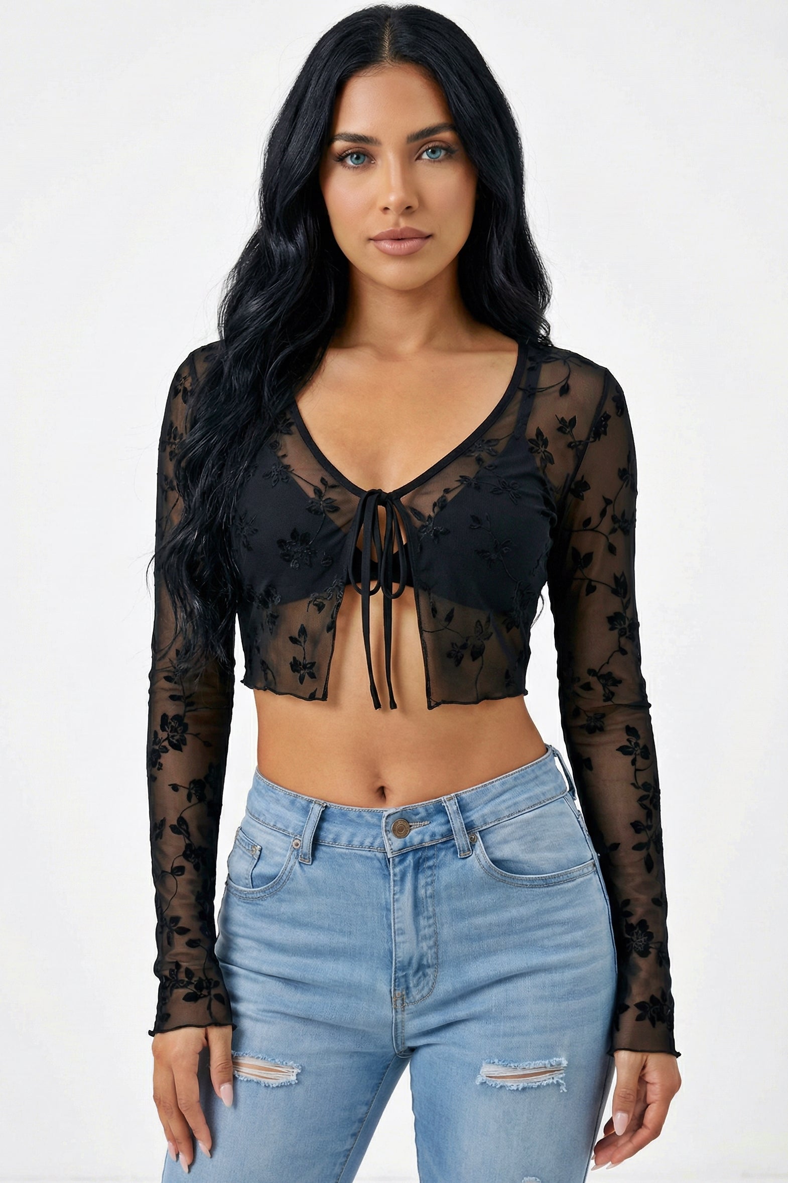 Bronze : Blossom Mesh Top