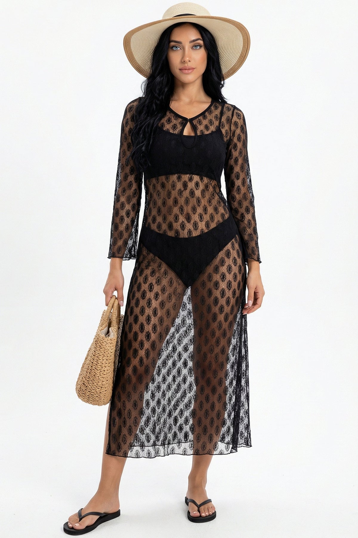 Midnight Allure Crochet Maxi Dress
