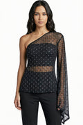 Ivory : Sheer Glitter Asymmetrical Top