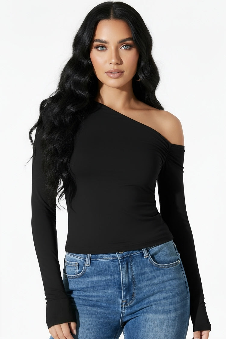Ivory : Heavy Asymmetrical Off-Shoulder Top