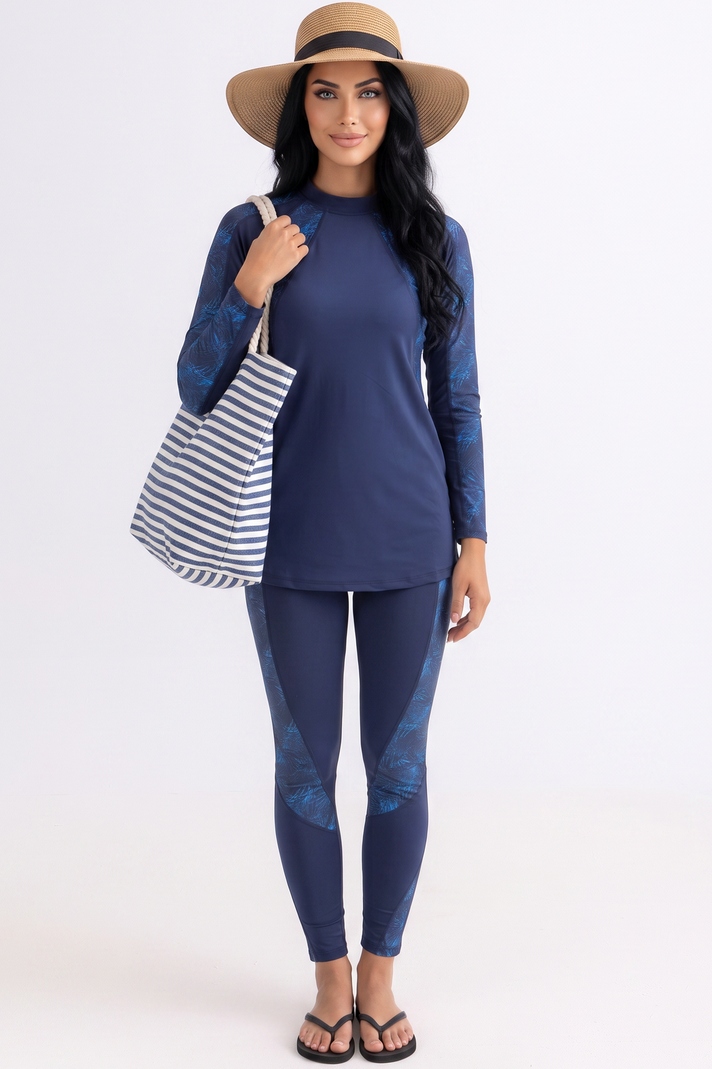 LIB : Asymmetrical Basic Navy Palm Swimsuit