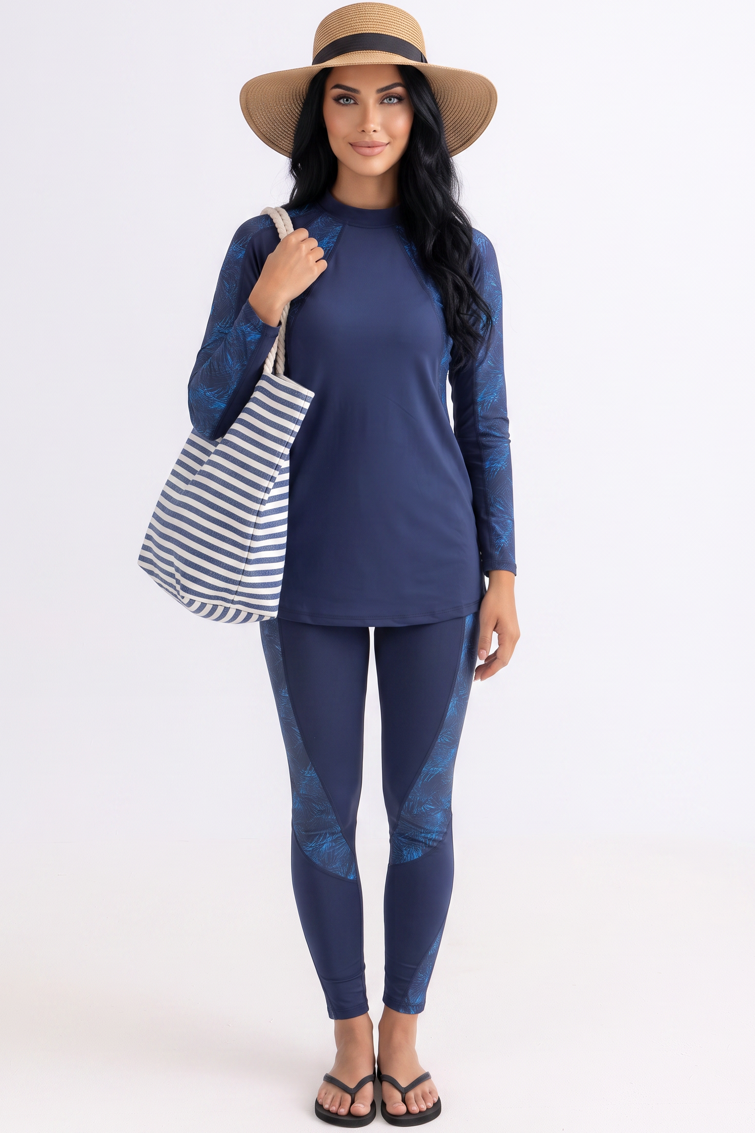 LIB : Asymmetrical Basic Navy Palm Swimsuit