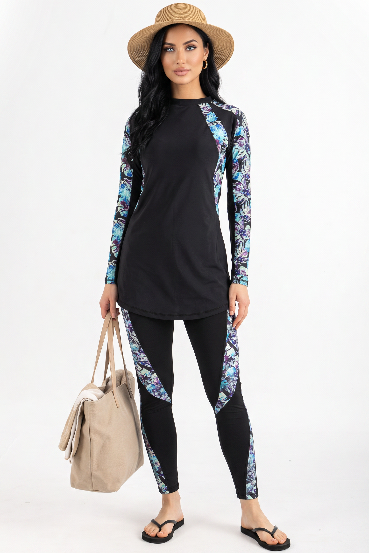 LIB : Asymmetrical Basic Meta Floral Swimsuit