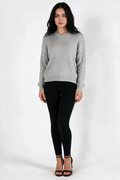 Cable-Knit Crew Neck Sweater - Gray - front