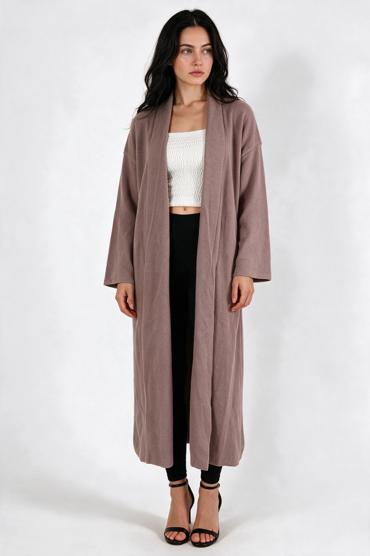 Long Kimono Duster Coat - Mauve - front