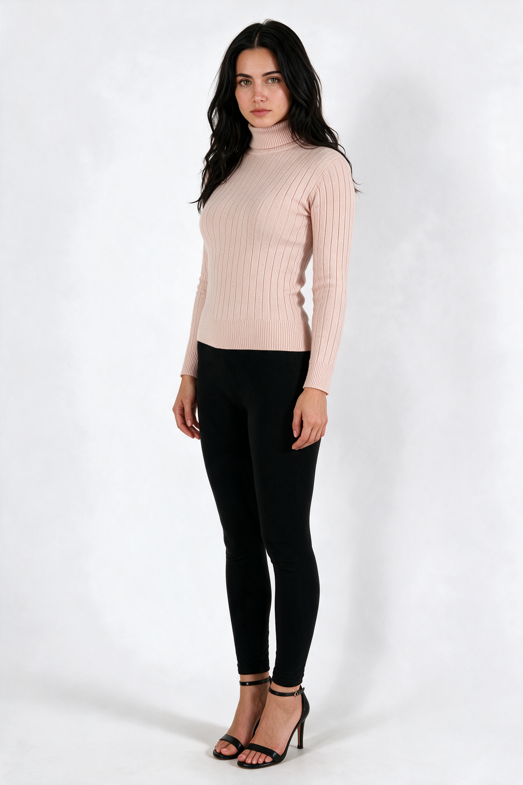 Ribbed Turtleneck Sweater - Blush - front