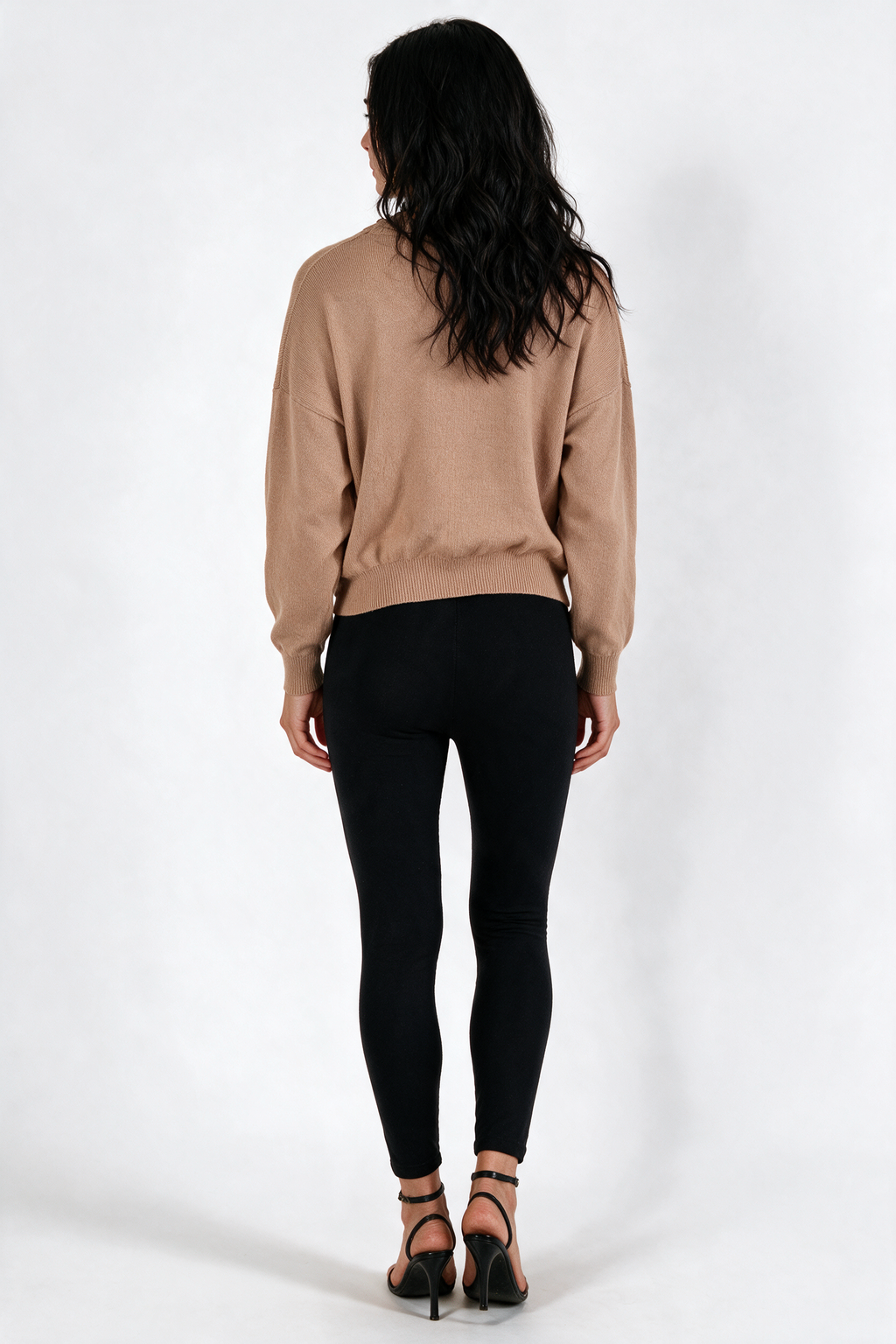 Drop-Shoulder Crew Neck Sweater - Camel - back