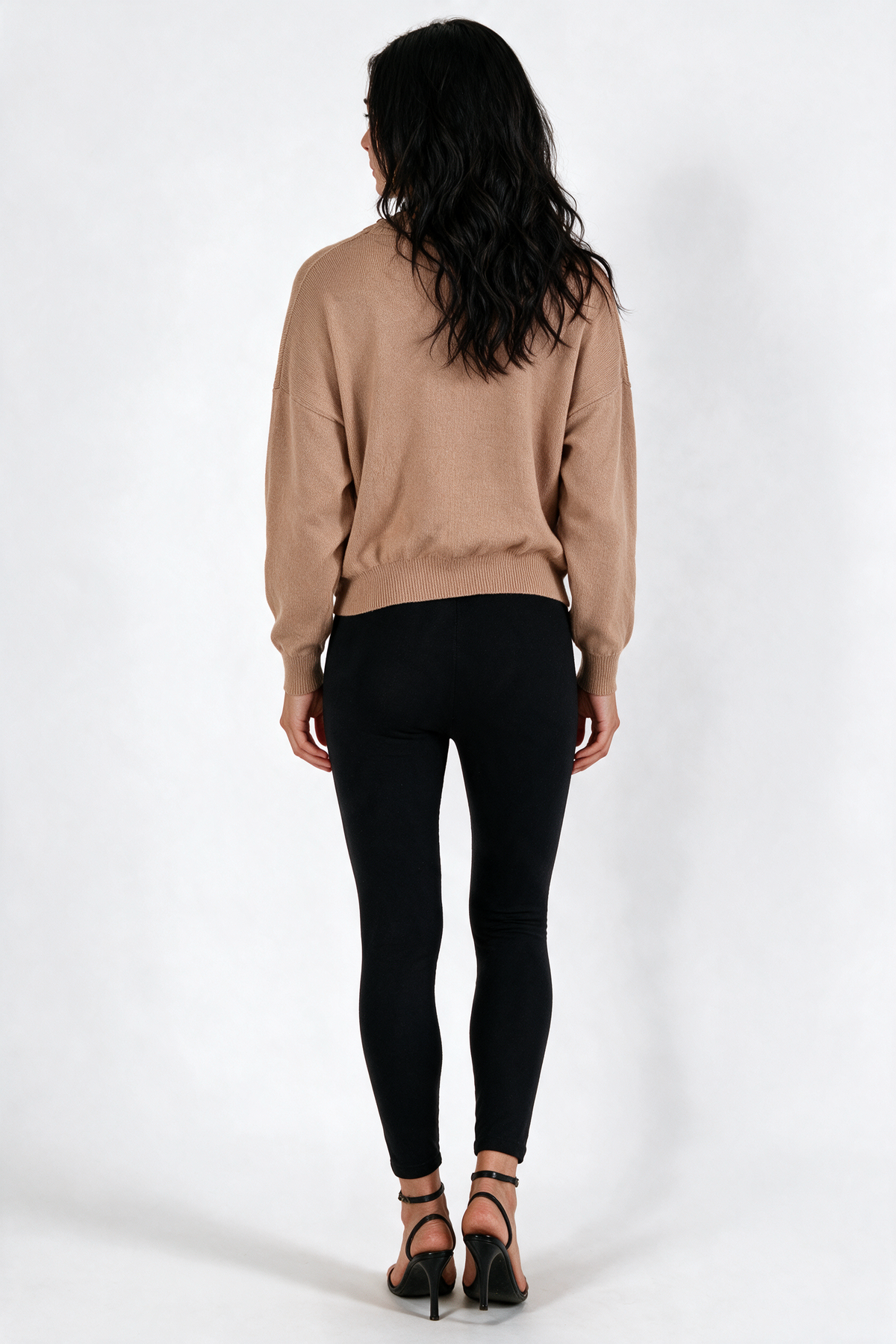 Drop-Shoulder Crew Neck Sweater - Camel - back