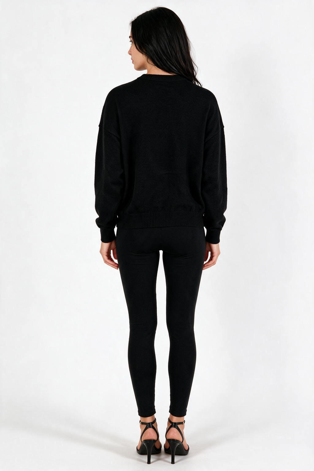 Drop-Shoulder Crew Neck Sweater - Black - back