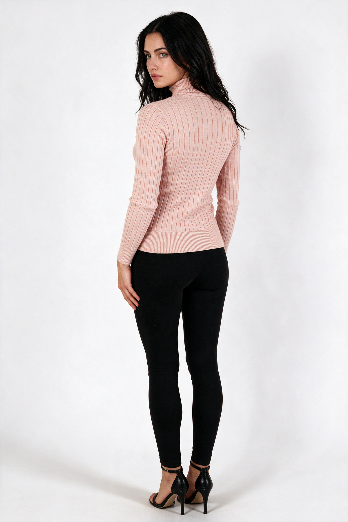 Ribbed Turtleneck Sweater - Blush - back