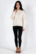 Drop-Shoulder Crew Neck Sweater - Cream - front