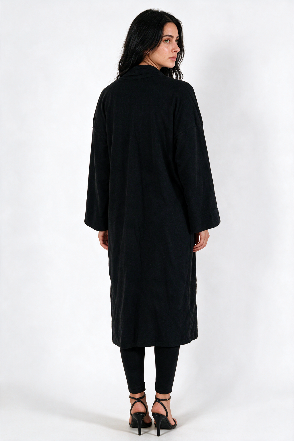 Long Kimono Duster Coat - Black - back