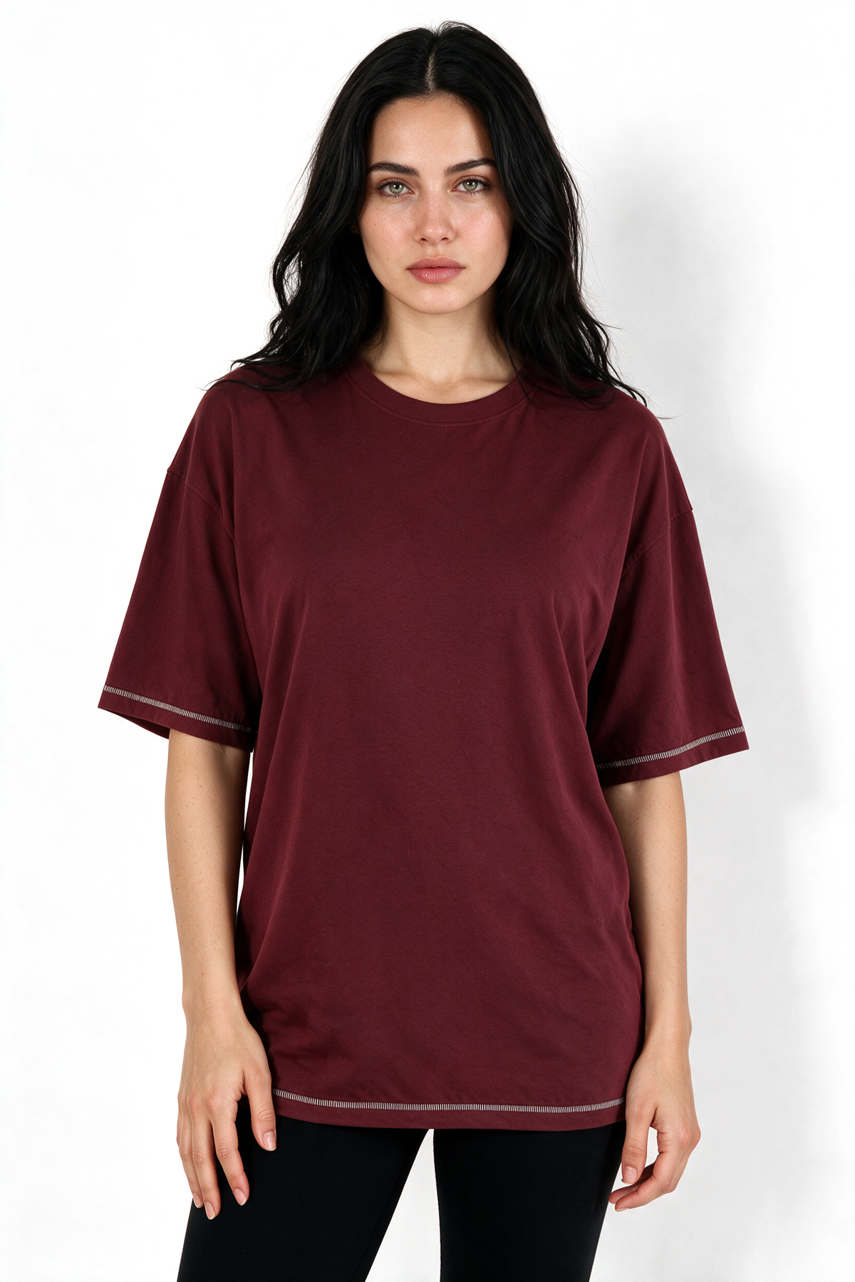 XCED : Heavy-Weight Stitched Oversized T-shirt burgundy front